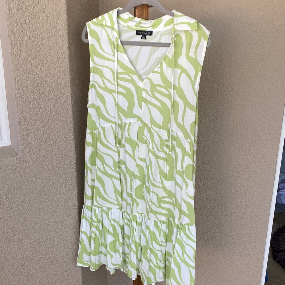 Rachel Zoe Green and White Sleeveless Mini Dress